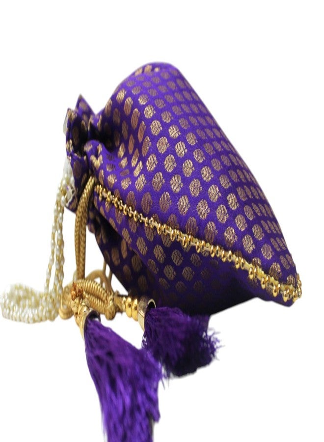 MILAN'S CREATION Brocade Potli Bag Purse With Pearl Handle Tassel Women’s Handbag Giveaways Festival (Magenta Purple) - Image 5